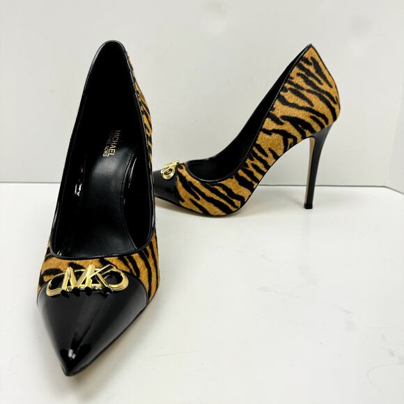 NEW MICHAEL Michael Kors Parker Tiger Print Calf Hair and Leather High Heel Pump - Picture 5 of 13
